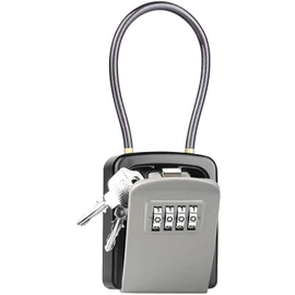 Key Lock Box, [New Version] [Flexible Rope] Diyife Portable Outdoor Lock Box for Keys with Removable Chain, Weatherproof 4-Digit Combination Key Safe for Home Garage Office[Grey]