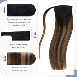 LaaVoo Real Hair Braid Extensions, Balayage Brown Extensions, Braid, Real Hair, Dark Brown, Ombre, Light Brown, Remy Real Hair Ponytail Extensions, Braid, 80 g, 50 cm, #2/8/2