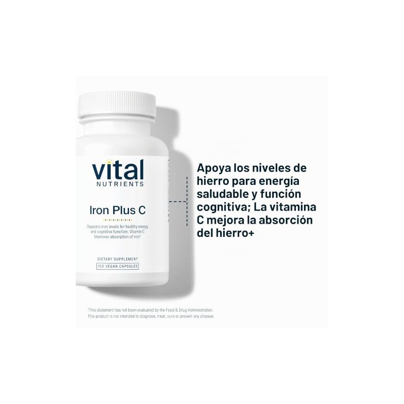 Vital Nutrients Hierro Plus 200 Apoya Cognición Saludable Niveles Energía