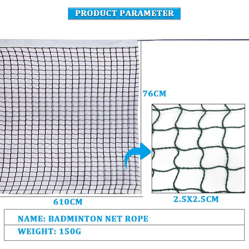 Green Badminton Net with Rope Cable Single-Edged Volleyball Net Outdoor