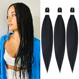 BLTYXT Pre Stretched Braiding Hair EZ Braiding Hair Extensions for Box Braids Hot Water Setting Soft Yaki Texture Kanekalon Crochet Hair Extensions (26 Inch（Pack of 3）, 1#)