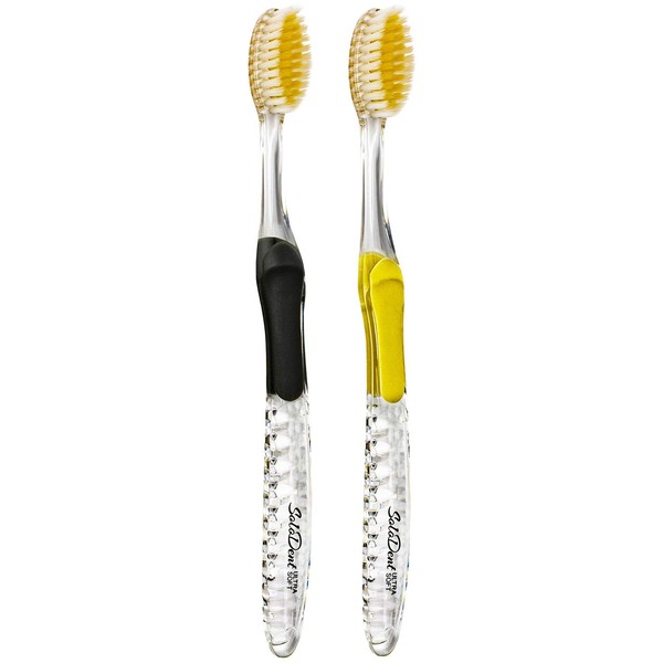 Solodent Toothbrush Ultra Soft, Silver & Gold for Sensitive Teeth and Gums (Pack of 2) Colors May Vary