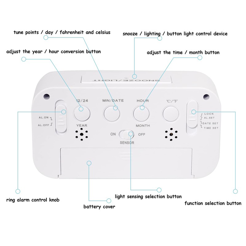 JOPHEK LCD Digital Alarm Clock, Travel Alarm Clock with Temperature