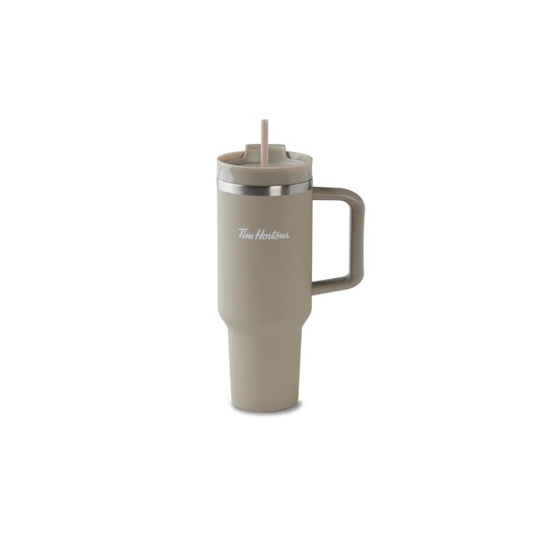Tim Hortons 40oz Beige Stainless Steel Tumbler with Handle and