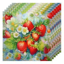 Cloth Napkins Set of 6 Strawberry Dinner Napkins Set 20 x 20 Inch Washable Reusable Table Napkin, Table Decor for Kitchen Festival Holiday