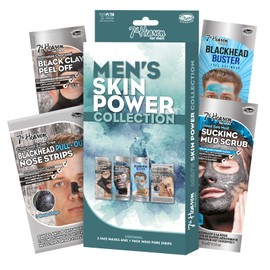 7th Heaven Men's Skin Power Collection Face Mask Gift Set - 3 Cleansing Face Masks and Nose Pore Strips
