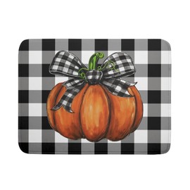 Sphragiyn Fall Pumpkin Dish Drying Mat for Kitchen Counter Black White Buffalo Check Thanksgiving Super Absorbent Reversible Microfiber Kitchen Countertop Protector Dishes Pad Large 18x24 inch