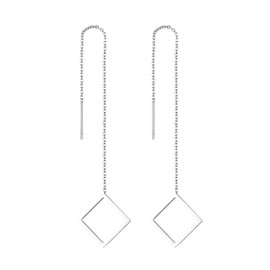 JewelryWe Jewellery Pull Through Earrings Stainless Steel Cross Star of David Long Chain Threader Ear Line Earrings for Women Girls Silver Gold Rose Gold, Stainless Steel