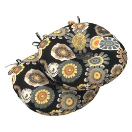 LVTXIII Outdoor All Weather Bistro Seat Cushions, Comfortable Fluffy Tufted Patio Chair Cushions Round 15"x15"x4" Set of 2 for Home Garden Furniture, Black Yellow Crosby