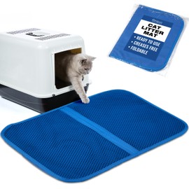 Filbert Cat Litter Mat, Foldable Cat Litter Mat, 23.6"x 14.8", Honeycomb Design, Skid-Proof, Water-Proof, Double Layer, Easy to Clean, Less Waste, Blue