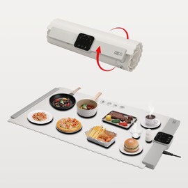 BTUP Electric Warming Tray,Food Warming Mat with 5 Temperature Settings,Rollable & Portable Silicone Fast Heating Tray Food Warmer For Parties,Restaurants,Buffet,Sabbat,Home Everyday Use(Cream)