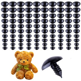 ISAKEN Pack of 100 Safety Noses for Crochet Animals, 12-30 mm, Black Plastic Safety Noses with Washers for Doll Making, Toys, Accessories, DIY Animal Dolls