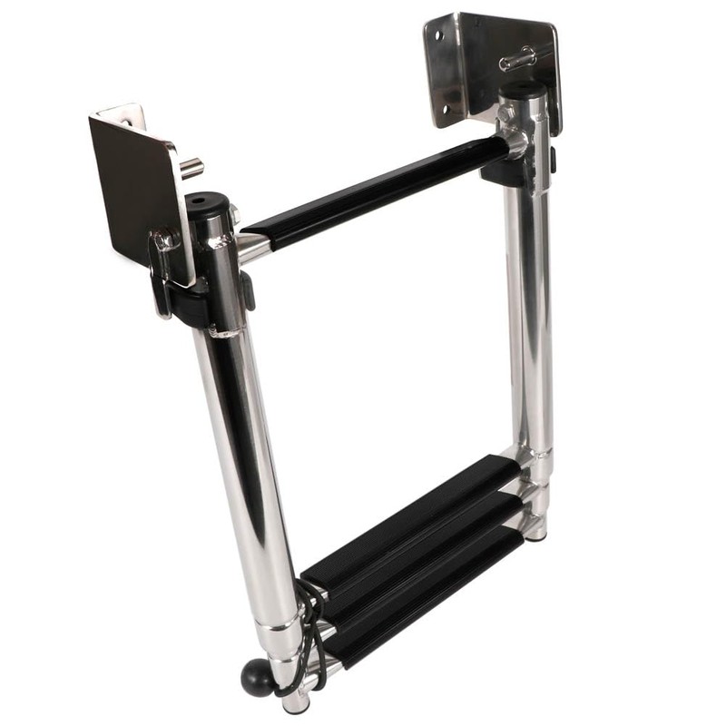 Marine 316 Stainless Steel Telescoping Folding Transom Ladder, 4 Steps