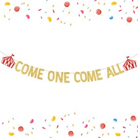Come One Come All Banner, Carnival Circus Theme Party Decorations, Circus 1st Birthday Party Banner, Red Gold Circus Tent Theme Baby Shower Decor Supplies