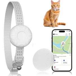 Hongtop H GPS Cat Tracker, No Monthly Fee Pet Trackers for Cats with Breakaway Cat Collar, GPS Tracking Compatible with Find My App(iOS Only), Waterproof (White Tracker, White Collar)