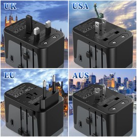 Travel Adapter Worldwide 224+ Countries 28W Fast Charge Universal Travel Adapter with 4 USB Ports + Type C and AC Socket Adapter Universal Adapter for Germany USA England Thailand Italy Australia