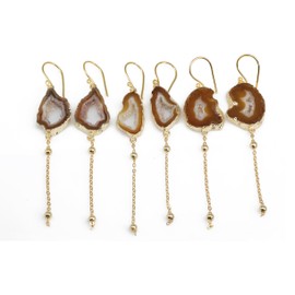 Dazzle Appeal Agate Gemstone Geode Dangle Gold Plated Earrings for Women, Boho Earrings, Stone Size 20-30MM Approx, Medium, Yellow Gold, Agate