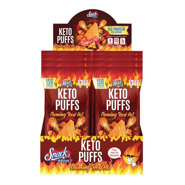 Flaming Hot High Protein Keto Puffs, Crunchy Flamin Healthy Snacks Food for Adults & Kids, Spicy Low Carb Ketogenic Diet Friendly Snack, Fuego Cheddar Cheese Puff Balls – Gluten & Grain Free – 8-Pack