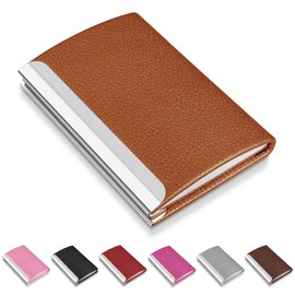NANXJIUR Business Card Holder, Metal Case Pocket, Holder for Women & Men, Professional PU Leather Holders RFID Blocking Name with Magnetic Clasp (Apricot)