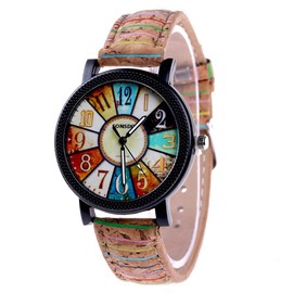 LSVTR Multicolor Denim Artificial Leather Strap Number Turntable Quartz Bracelet Wrist Watch