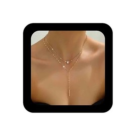 Enautoabs Boho Layered Y Lariat Necklace CZ Teardrop Y Chain Necklace Gold Long Crystal Drop Necklace Plated Cubic Zirconia Y Shape Necklace Jewellery for Women, Zinc, No Gemstone