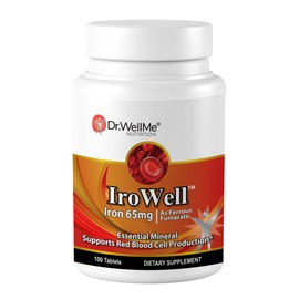 DR WELLME NUTRITION Irowell Iron Tablets 65mg – 100 Tablets for a Full 100-Day Supply Ferrous Fumarate for Energy, Muscle Strength & Immunity – Iron Supplement for Men & Women