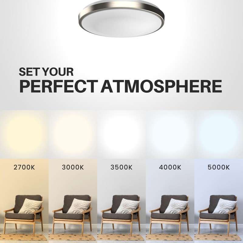 13" LED Flush Mount Ceiling Light Brushed Nickel Dimmable Adjustable