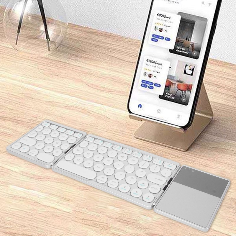 Round Key Bluetooth Foldable Keyboard with Touchpad Universal 140mAh Wireless