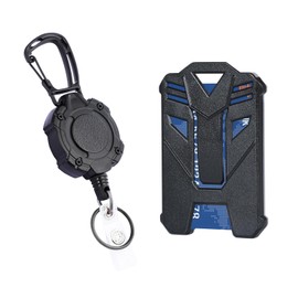 XAMEHA ID Badge Holder with Heavy Duty Retractable Clip and Clear Card Window, Tactical Retractable Carabiner Keychain and Ring, Retractable ID Holder with 31.5IN Steel Cord, Bearing 9oz-Black