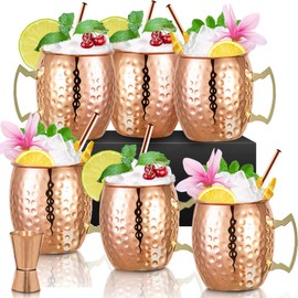 Moscow Mule Copper Mugs- Set of 6 Copper Plated Stainless Steel Mug 18oz, for Chilled Drinks (6 Pack)