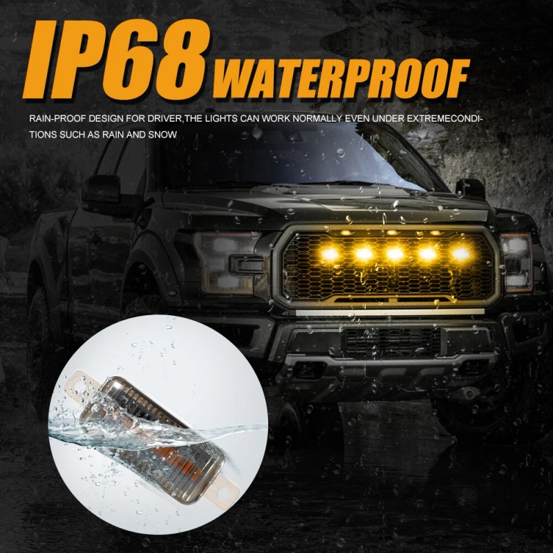 IRONWALLS 5x Amber Smoked LED Front Grille Grill Running Lights