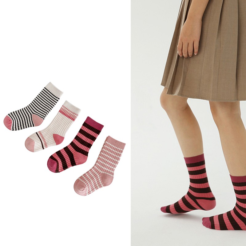 Kids Socks Mid Calf Striped Soft Breathable Combed Cotton Boys