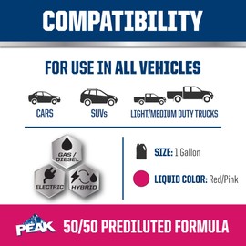 PEAK OET Extended Life Red/Pink 50/50 Prediluted Antifreeze/Coolant for Asian Vehicles, 1 Gal.