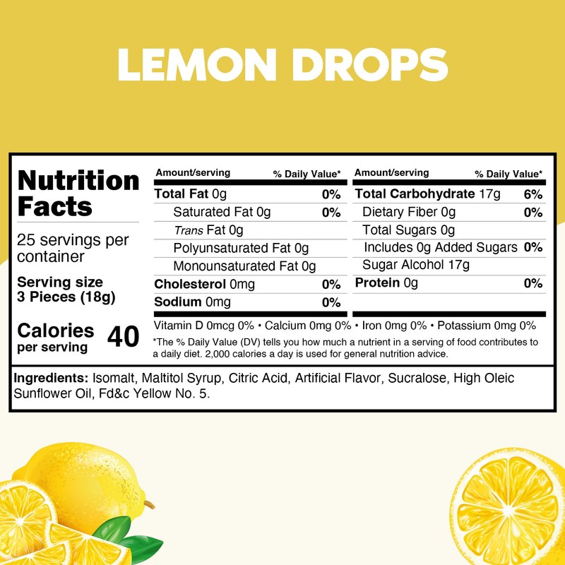 Sugar Free Lemon Hard Candy Drops - 1 Pound Approx.