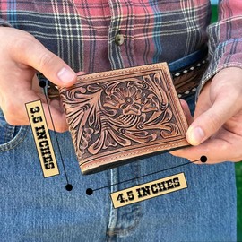 DANIEL'S ARTPLANET Western Leather Cowboy Wallet for Men Floral Rodeo Embossed Wallet Bifold Tooled Leather Wallet 10 Slots (Style #1)