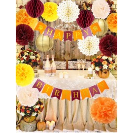 Fall Birthday Party Decorations Maroon Orange/Burgundy Orange Birthday Party Decorations/Thanksgiving Birthday Maroon Yellow Women 30th/40th/50th Maroon Orange Birthday Decorations