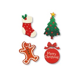 Roeda Brighten Your Life 27048m Merry Christmas Assorted Magnet Set of 4 - Gingerbread, Stocking, Christmas Tree, Merry Christmas Bulb