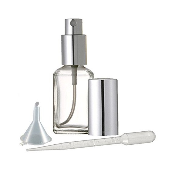 Grand Parfums Perfume/Cologne Atomizer Square Glass Bottle Silver Sprayer 1/2 Oz 15ml .5 Oz Refillable Perfume Bottle (Set of 6 Bottles)