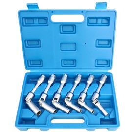 DPTOOL 6pcs 3/8" Drive Extra Long Glow Plug Socket Set, 180 Degree Universal Joint Swivel Spark Plug Socket Set, 6 Point Glow Plug Removal and Installation Tool 8mm 9mnm 10mm 12mm 14mm 16mm