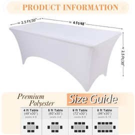 Kesfey 4ft Spandex Tablecloth Tight, Fitted, Washable and Wrinkle Resistant Stretch Rectangular Patio Table Cover for Events, Weddings, Banquets and Parties (White)