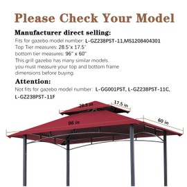 SCOCANOPY Upgraded Ripstop Fabric Replacement Canopy Grill BBQ Gazebo Roof Top for Gazebo Model L-GZ238PST-11 Only,(Burgundy Ripstop)
