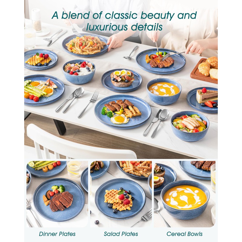 vancasso ANYA 18 Pieces Plates and Bowls Set, Blue Dinnerware