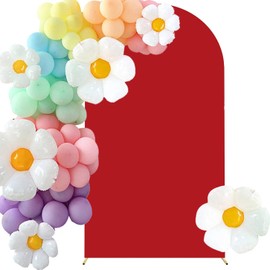 HAINARverS Wedding Arch Cover 7.2FT Spandex Fitted Stretchy Arch Stand Covers,2 Sided Round Top Chiara Backdrop Cover For Birthday Party Ceremony Banquet Baby Shower Arch Decoration(Red)