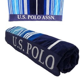 U.S. Polo Assn. Oversized (40” x 70”) Striped Nautical Design Beach Towel - Luxury Plush Cotton Hotel Quality for Bath, Pool - Blue Multicolored