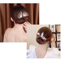 Ins Style Elegant Lazy Hair Curler, French Twist Hair Bun Maker, Lazy Flower Hairpin,Rhinestone Hand-Embroidered Flower Hair Accessory (2Pcs-Fish Tail+Wings)