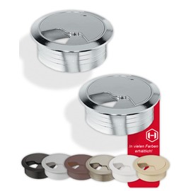 Gedotec Cable Grommet Desk Plastic - H1023, Cable Feed-Through Chrome Glossy, Cable Feed-Through for Push In, Cable Box Drilling Diameter 60 mm, Made in Germany, Pack of 2 - Table Cable Outlet Round
