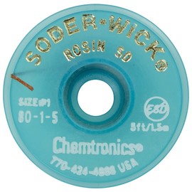 Chemtronics Soder-Wick-Rosin Desoldering Braid, 0.8 mm, 1.5 m 80-1-5 (Desoldering Braid Braid Chemwicks Solder Wick), MIL-F-14256F Type R, NASA STD-8739.3 Soldered Electrical Connections