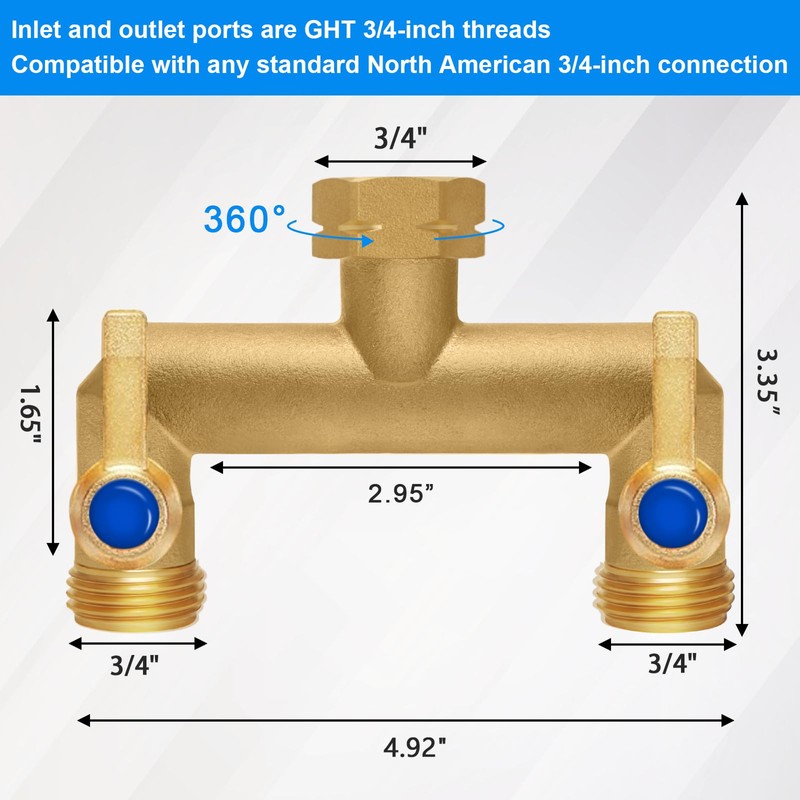 Brass Garden Hose Splitter, Garden Hose Splitter 2 Way Heavy