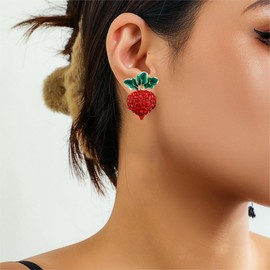 Red Radish Fruit Rhinestone Stud Earrings, Dainty Cute Enamel Crystal Earrings, Fun Goodwill Teacher Christmas Jewelry Gifts for Women (Radish)