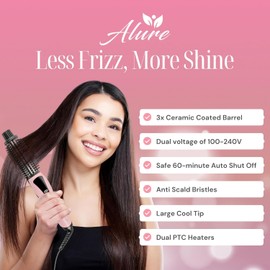 Alure 3-in-1 Ionic Heated Brush - Curler, Straightener & Styling Wand with Anti-Scald Nylon Bristles, Perfect Curling Iron Alternative for All Hair Types